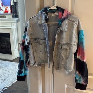 Dance & Marvel Blue and Pink Jean Jacket with Artistic Sleeves